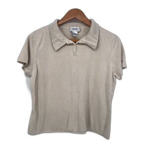 Izod 100% Silk Short Sleeve Collared Basic Neutral Sweater Beige Size XL ***Flaw